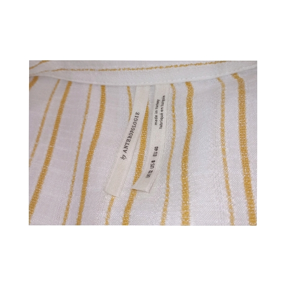 Anthropologie White & Yellow Textured Stripe Woven Tie Front Blouse Size 8 - Picture 7 of 7